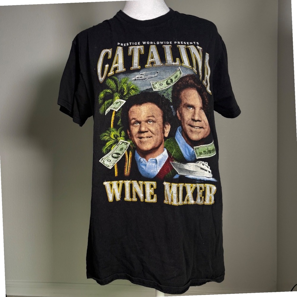 Step Brothers Catalina Wine Mixer Graphic T-Shirt Mens Medium Black Movie Tee